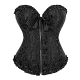 Sourcingmap Damen Korsett mit Reißverschluss, Fischstäbchen, Korsett, Jacquard, Blumenmuster, Gothic, Schwarz