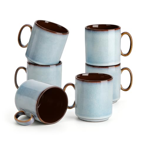 Image of vancasso Onion Light Blue Stoneware Mug Set of 6, 12oz/360ml Ceramic Coffee Mugs with Handle, Reactive Glaze Coffee Cups for Coffee, Latte, Tea & Hot Chocolate, Microwave & Dishwasher Safe