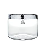 Alessi Keksdose Dressed aus Glas mit dekorativem Edelstahldeckel, eine kleine Glocke im Innern des Deckels zeigt das Öffnen der Dose mit einem leisen Klingeln an, 3 Liter Fassungsvermögen und 19cm Durchmesser, entworfen von Marcel Wanders.