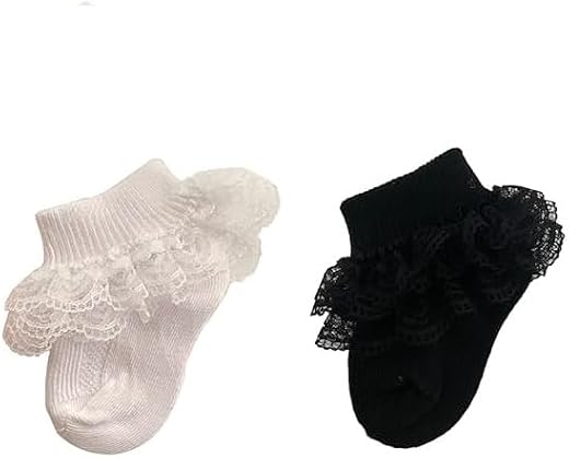 BABY STATION Baby Girls Socks Eyelet Ruffle Lace Sock Baby Socks Newborn/Infant/Toddlers Frilly Summer Thin Dress Sock Pac...