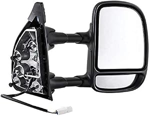 Passenger Side Towing Mirror for Ford Super Duty F-250, F-350 (1999 2000 2001 2002 2003) Textured Non-Heated Power Adjustment Folding Telescopic Right Door Rear View Replacement FO1321196
