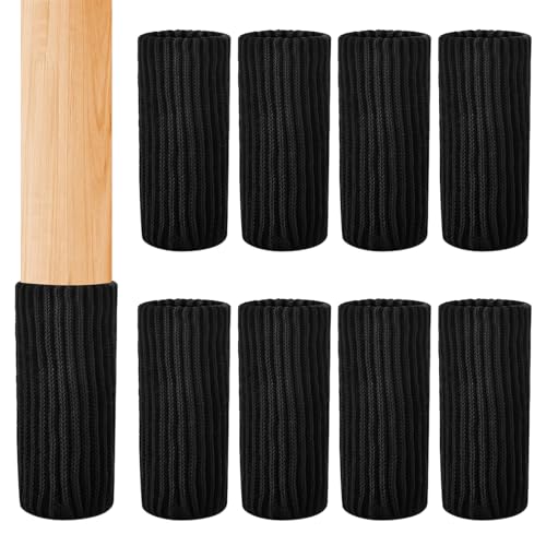 8-Pack Furniture Leg Socks - Black Knitted Furniture Socks - Double Thickness Chair Leg Floor