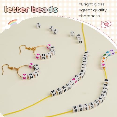 Image of FZIIVQU 1400 Pcs Letter Beads Kit, 28 Styles White Acrylic Alphabet Beads Letter Beads for Jewelry Making wiht Number Beads Heart Beads Friendship Bracelet Kit (Pack of 2)