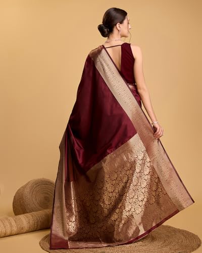 Image of SWORNOF Women's Silk Kanjivaram Kanchipuram Saree With Blouse Piece