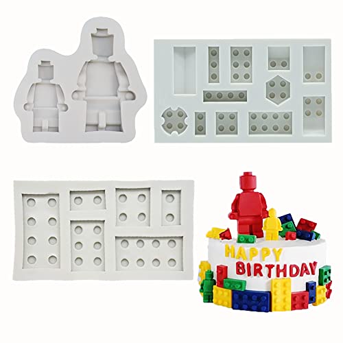 3pcs Building Bricks Robots Silicone Molds for DIY Candy Making Tools
