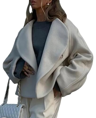 Image of HOTIAN Women Cropped Wool Blend Coats Long Sleeve Coat Jacket Peacoat Fall Winter Outwear Overcoat(03Khaki-S)