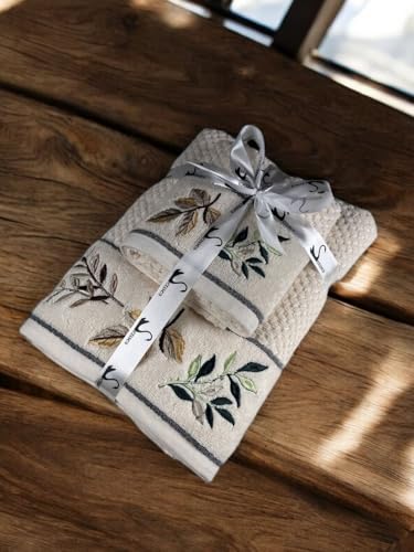 Image of SENSES By Riba Cotton Towel Set 550 GSM - Design 1, 2 Pcs| 1 Bath + 1 Hand Towels Combo | Super Soft, Absorbent, Lightweight, Antimicrobial, Low Linting, Ivory