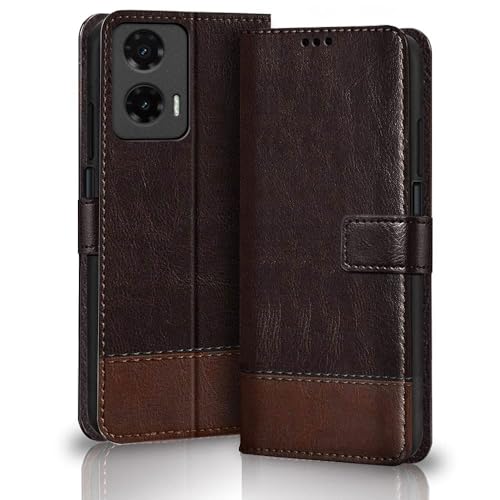 Image of TheGiftKart Flip Back Cover Case for Motorola Moto G35 5G | Dual-Color Leather Finish | Inbuilt Stand & Pockets | Wallet Style Flip Back Case for Moto G35 5G (Faux Leather, Coffee & Brown)