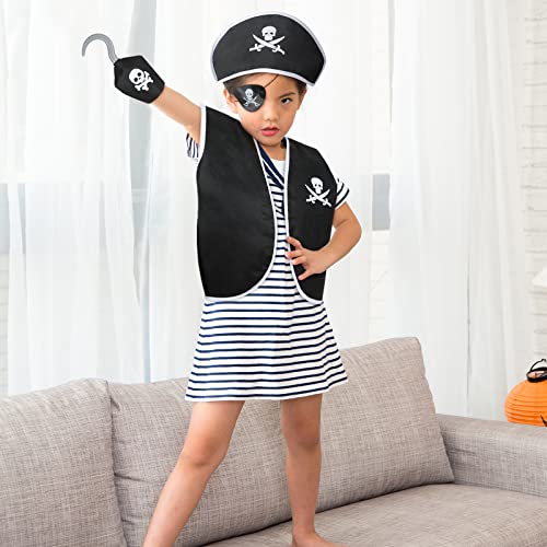Bencailor 5 Pcs Kids Pirate Costume Set With Pirate Hat Vest Coin Bag Eyepatch Hook Boys Toddler Girls Role Play Halloween Party #TOP5