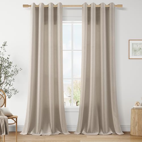 Aersas Linen Curtains 96 Inches Long for Living Room Grommet Cobblestone