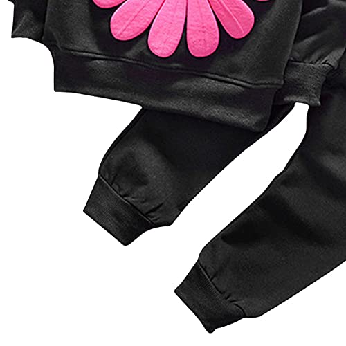 Toddler Baby Girls Sunflower Clothes Set Long Sleeve Top And Pants 2Pcs Outfits Fall Clothes (Black,Age 3T) #TOP2