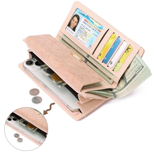 Image of Women's Wallet Leather RFID Blocking Bifold Clutch Large Capacity Credit Card Holder with Coin Zipper Purse