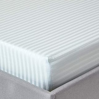 HOMESCAPES Blue Deep Fitted Sheet (12) Double 330 TC 500 Thread Count Equivalent Satin Stripe Pure Egyptian Cotton Bed Sheet with Fully Elasticated Skirt