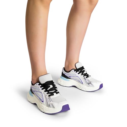 DREAM PAIRS Women's Platform Chunky Liv Fashion Sneakers Walking Lace-Up Comfortable Y2K-Style Sneakers Workout Sport Work Casual Tennis Shoes,Size 9.5,White/Purple,SDFN2436W