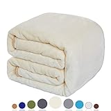 Balichun Luxury 330 GSM Fleece Blanket Super Soft Warm Fuzzy Lightweight Bed or Couch Blanket Twin/Queen/King Size(Queen,Ivory)