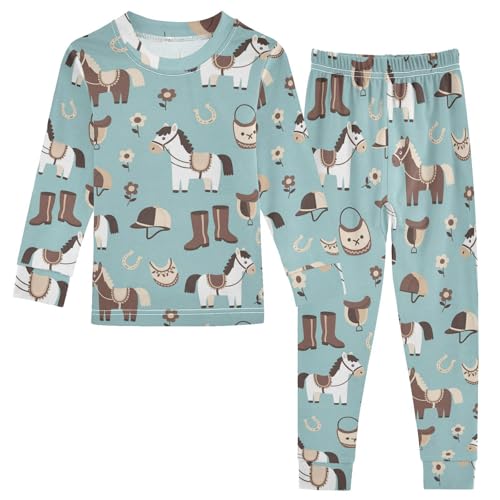 Pajama Sets Long Sleeve Horse Riding Gear Pattern_1 Soft Comfy Sleepwear 2 Piece PJS 3-8T