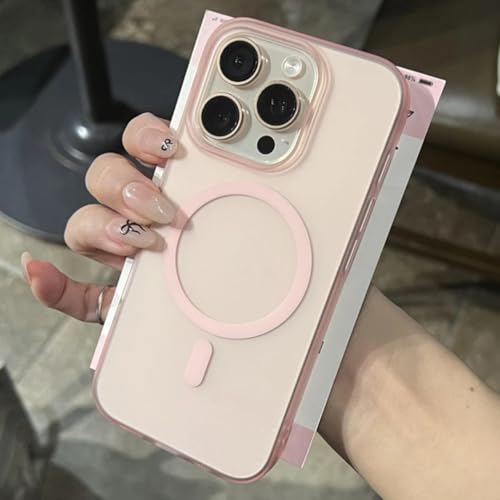 Coque de protection iPhone 15 Pro rose avec dos magnétique transparent antichoc