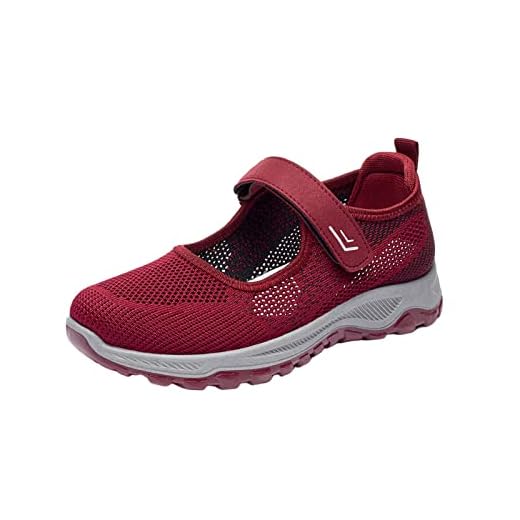 Tênis feminino de malha para idosos, respirável, antiderrapante, para o, sapatilha leve, tênis de caminhada, tênis esportivo para jogging, 41 vermelho