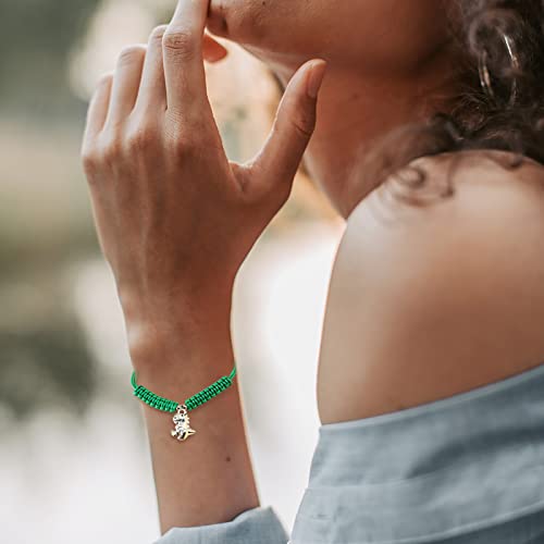 Image of HUJUON Cute Animal Dinosaur Bracelet,Handmade Braided Rope Wax Thread Tyrannosaurus Dinosaur Bracelet Promise Friendship Bracelet Gifts Card