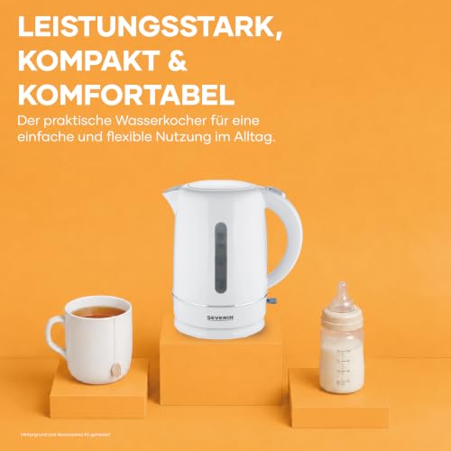 SEVERIN Wasserkocher, 1,7 L Kapazität, mit herausnehmbarem Kalkfilter, Wasserstandsanzeige, Ein-Aus-Taste & Kontrollleuchte, 2.200 W, weiß… – Ansicht 4