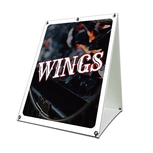 Wings 24" x 36" A-Frame Sidewalk Sign| Advertise Your Business | Images On Both Sides | Hot Buffalo Chicken Advertising Displays | Made in The USA