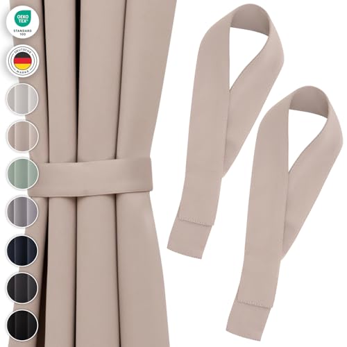 Blumtal Raffhalter für Vorhänge 2X - Vorhang Raffhalter 72x5 cm - waschbare Gardinenhalter Blickdicht - Raffhalter für Gardinen/Gardinen Raffhalter für Verdunkelungsvorhänge & Gardinenschals in Taupe