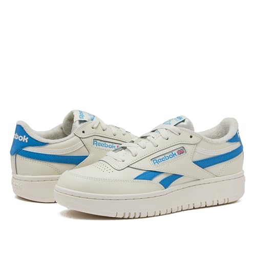 Reebok Club C Double Revenge Platform Tennis Shoes for Women, Chalk/Chalk/Essential Blue9.5