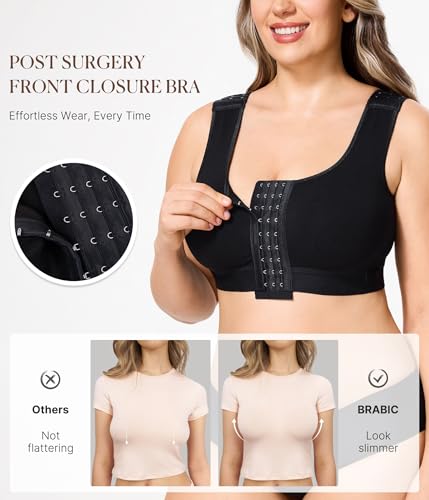 Image of BRABIC Post Surgery Front Closure Bras for Women No Underwire Compression Surgical Mastectomy Everyday Bra