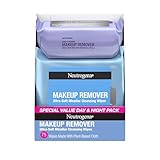 Neutrogena Day & Night Facial Cleansing Wipes, Makeup Remover Face Cleansing Towelettes & Night Calming Facial Cloths, 100% Plant Based Fibers Wipe Away Dirt & Oil, (3 Packs of 25)