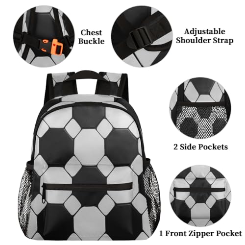 Image of Toddler Sports Backpack for Boys Girls,12 Inch Kids Backpack for Preschool Kindergarten Elementary,Lightweight Small Bookbag with Chest Strap for Daycare Travel,Black White Soccer Ball Texture