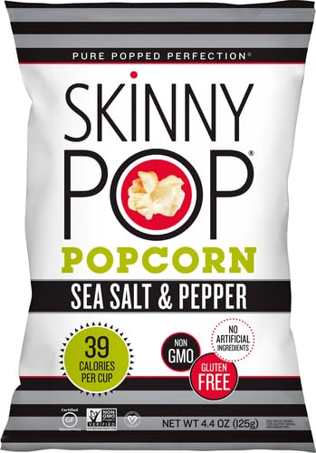 Image of SkinnyPop Popcorn, Sea Salt & Pepper, Whole Grain, Dairy-Free Snack, 4.4oz Bag (Pack of 4)