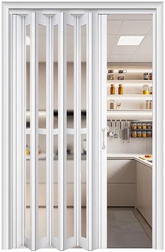 Sliding Folding Doors with Lock & Key, Retractable Interior Doors for Restrooms, Kitchen Cabinets, & Hallways - Low Track, Soundproof Design (53x80in)