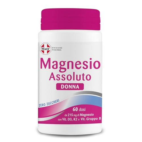Matt, Magnesio Assoluto Donna, Zero Zuccheri, 150g in Polvere, Integratore Alimentare per Stanchezza Fisica e Mentale, con Acido Folico, Vitamina B6, B12, D, K, 60 Dosi