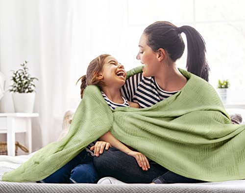 Utopia Bedding Sage Green 100% Cotton Blanket [Twin Size - 90x72 Inch] 350GSM Lightweight, Soft and Breathable Thermal Blanket for All Seasons