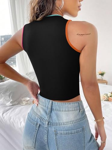Image of LovelyWholesale Women Sexy Cut Out Crop Tank Tops Crew Neck Summer Sleeveless Top
