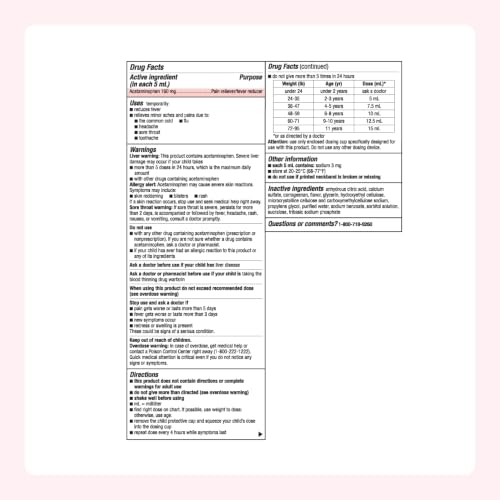 Amazon Basics Children's Pain and Fever, Acetaminophen 160 mg per 5 mL Oral Suspension, Dye-Free Cherry Flavor, Fever Reducer and Pain Reliever, 8 fl oz (Previously Care) - image 6
