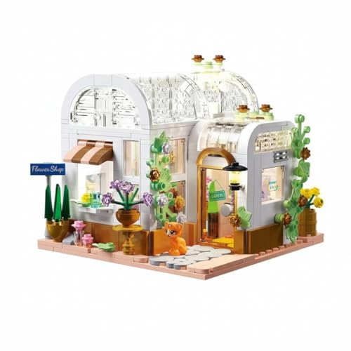 Image of SKY LINE OCEAN Kids Glass Flower Shop Building Blocks Set (561+ Pieces) with LED Lights | Creative DIY Construction Toy | Educational STEM Kit | 6-Month Structural Warranty | Gift for Boys & Girls