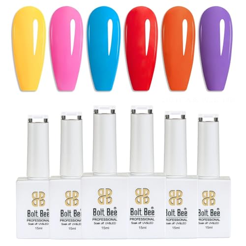 Image of Bolt Bee Gel Polish Kit Gel Polish Set, 6 Colors Light Soft Sakura White Nude Spring Soak off Nail Art Design Manicure Kit at Home (Y+P+Y+R+O P)