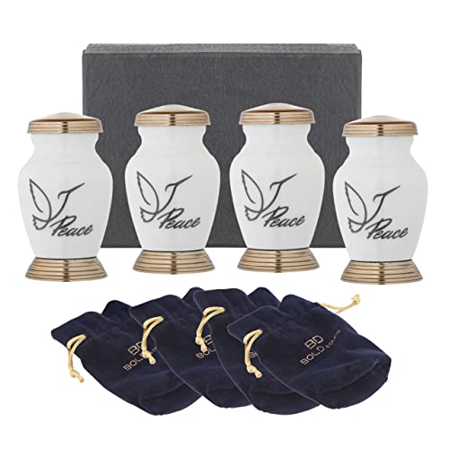 BOLD & DIVINE Urnas pequeñas de recuerdo de pájaro blanco con perlas celestiales para cenizas humanas, hechas a mano, mini urna de 3 pulgadas de alto con bolsas de terciopelo individuales Cover