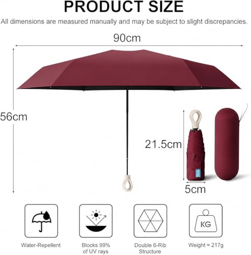 Image of Owme UV Umbrella for Women, Mini Folding Portable 2-Fold Umbrellas | Manually Open & Close for Rain and Sun Protection, Anti-Slip Handle | Windproof Umbrlla | Chata for Rain for Men -