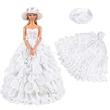 BARWA Princess Evening Party Clothes Wears White Dress with Hat Outfit Set for 11.5 Inch Girl Doll Xmas Gift