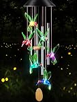 DesGully Chimes de vent,Cummingbird Solar Wind Chimes pour l'extérieur, Tubes d'aluminium Memorial Wind Bell pour Garden / Patio Decor cadeaux d'action de grâce pour maman, femme, Grand-mère Voisins(25 Tonalité profonde de pouce)