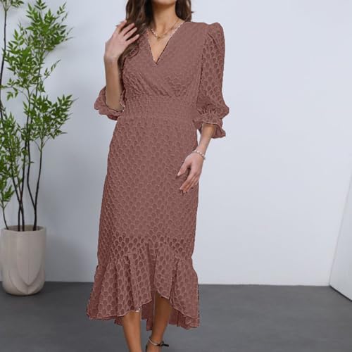 Image of Womens Short Sleeve High Low V-Neck Long Maxi Boho Spring Summer Easter Dress Bridal Shower Dresses for Guest