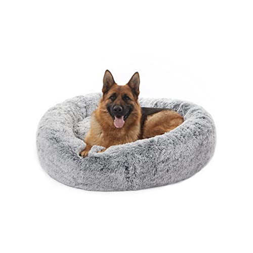 Bedfolks Calming Donut Dog Bed for Extra Large Dogs, 45 Inch Round Plush Bed with Non-Slip Bottom (Dark Grey, Extra Large) by Bedfolks - Used condition - US$73.26