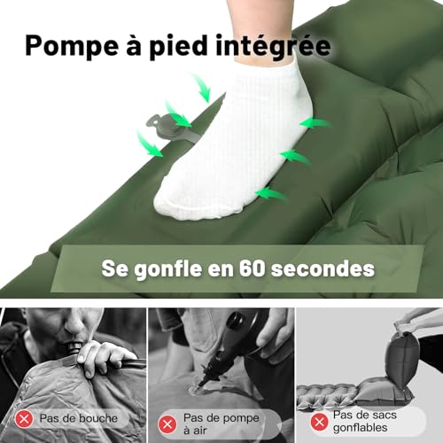 Matelas Autogonflable Auto-gonflant Avec Pompe à Pied et Coussin Intégré – 10 cm d'épaisseur, Compact, Antidérapant et Imperméable, Idéal Pour la Randonnée, la Plage et Les Activités en Plein Air – Image 6