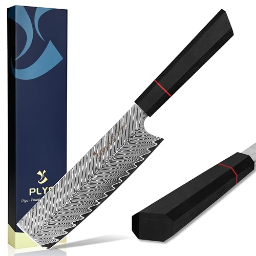 Plys Cuchillo de Cocina de Damasco: Cuchillo de Chef Nakiri, Hoja de 16,8 Cm, 67 Capas de Acero de Damasco, Con Núcleo de Acero Vg10, Mango G10, Cuchillo Afilado Para Verduras, Con Caja de Regalo Plys Cuchillo de Cocina de Damasco: Cuchillo de Chef Nakiri, Hoja de 16,8 Cm, 67 Capas de Acero de Damasco, Con Núcleo de Acero Vg10, Mango G10, Cuchillo Afilado Para Verduras, Con Caja de Regalo