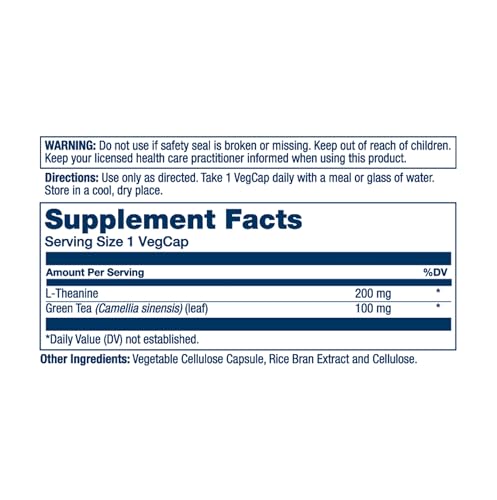 Image of SOLARAY L-Theanine 200mg with Green Tea - Healthy Mood, Relaxation and Occasional Stress Support - Lab Verified, Vegan, Gluten Free - 90 Servings, 90 VegCaps
