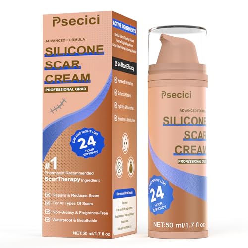 Psecici Scar Cream,Silicone Scar Gel,Advanced Scar Gel,Scar Removal Cream For Surgical Scars,Burn,Acne,Stretch Mark,Keloid Bump,C Section Scars 1.7 oz(50g) Brown
