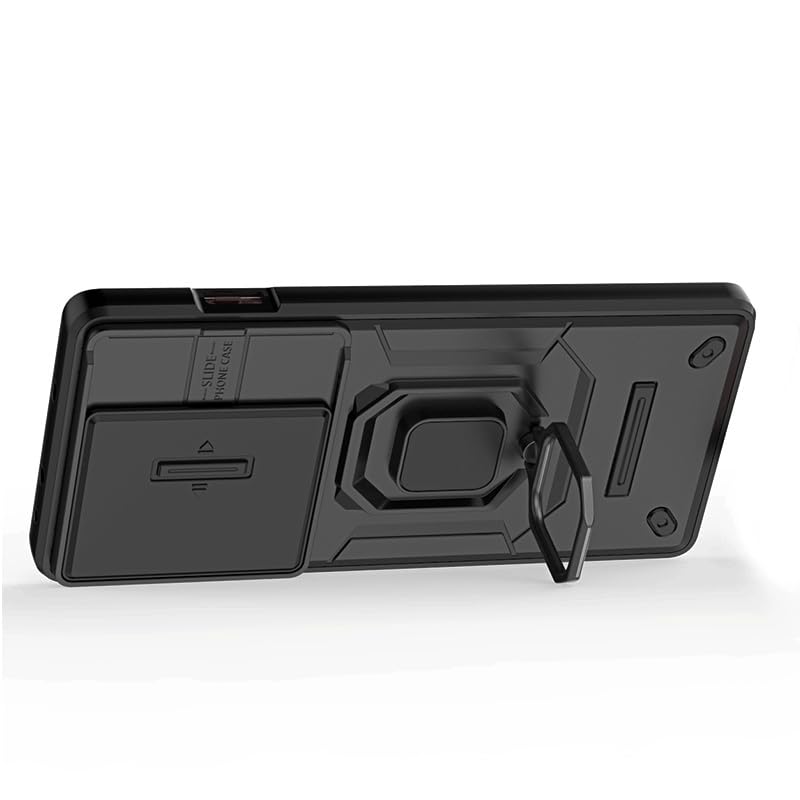 Image of SHINESTAR Tough Armor OnePlus 12R 5G Bumper Back Case Cover | Ring Holder & Sliding Camera Shield Cover | 360 Degree Protection Back Case Cover for OnePlus 12R 5G (Black)