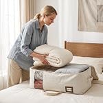 Cotton Canvas Storage Bags for King/Queen Comforters, Bedding, 3Pack, Beige - Image 2